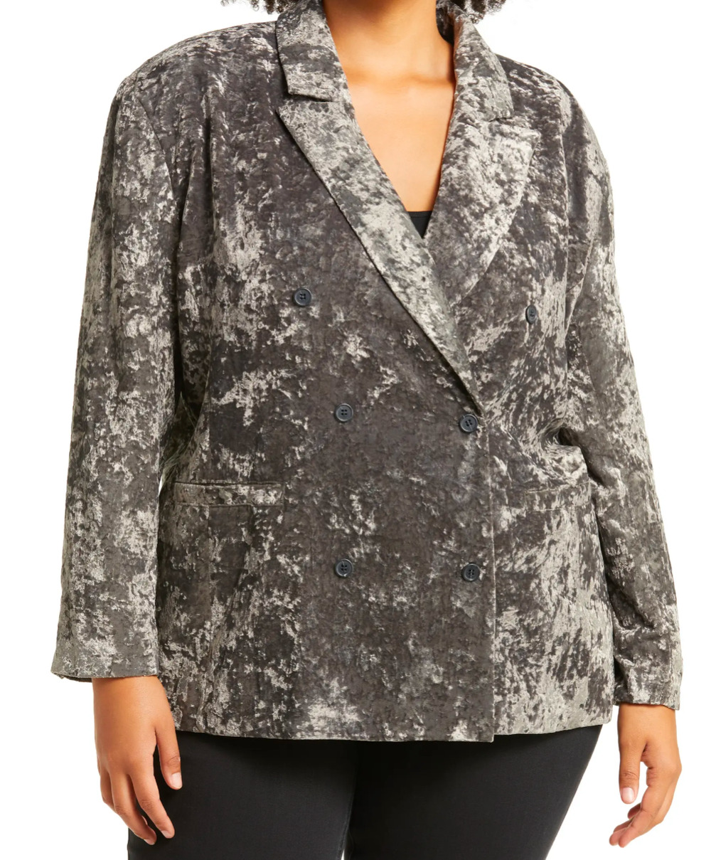 Treasure & Bond Double Breasted Crushed Velvet Blazer Gray Size 2X